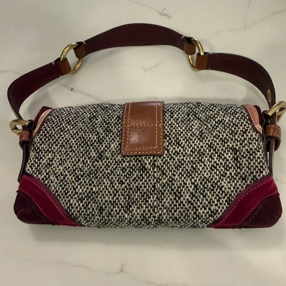 Vintage Coach Limited Edition Y2K purse Soho tweed, burgundy suede and leather - Picture 3 of 10